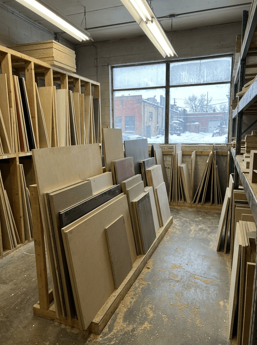 Broadway Millwork materials Saskatoon plywood MDF cabinet samples