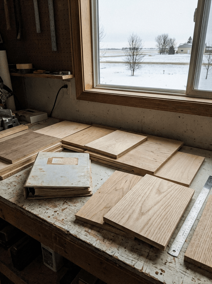 AWMAC quality commercial cabinet material grades and standards display at Broadway Millwork in Saskatoon Saskatchewan, professional millwork samples