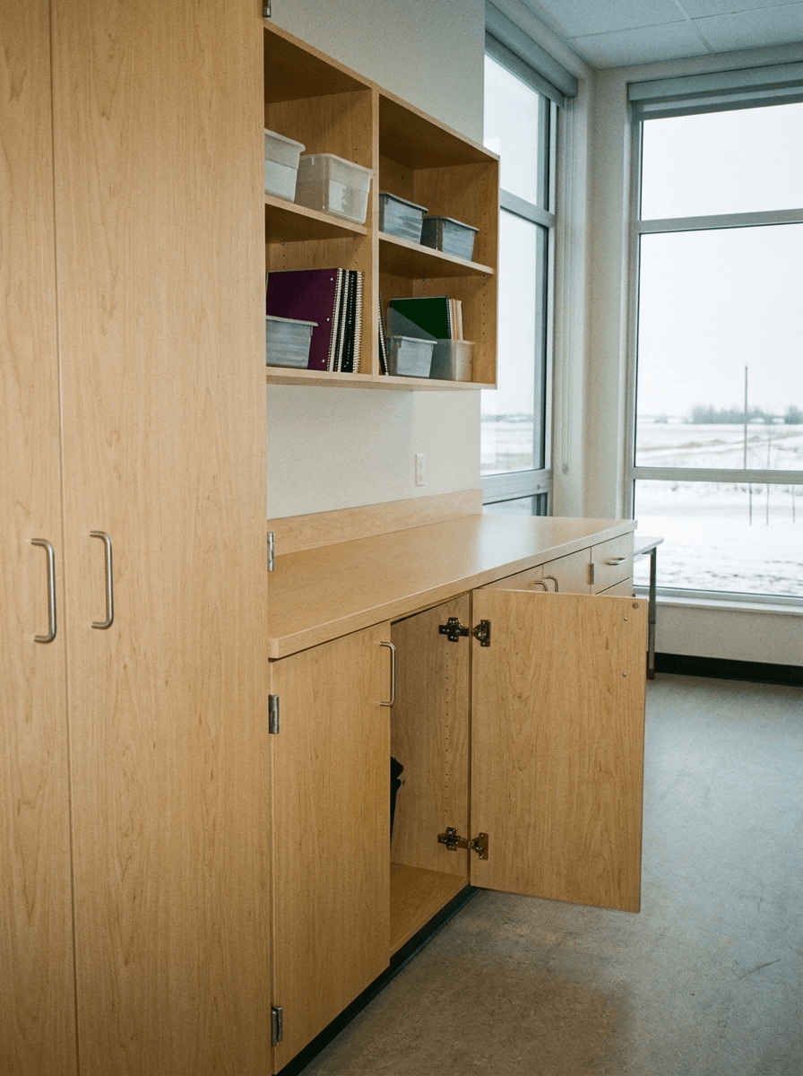 Durable classroom school cabinets with safety features in Saskatoon - heavy-duty school storage