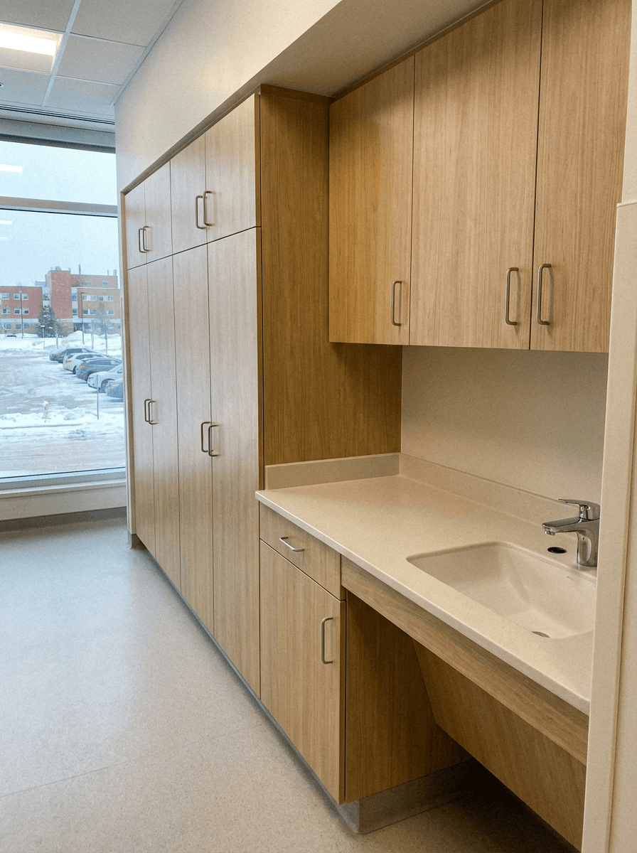 Moisture-resistant healthcare cabinets and non-porous surfaces in Saskatoon - medical casework meeting compliance standards