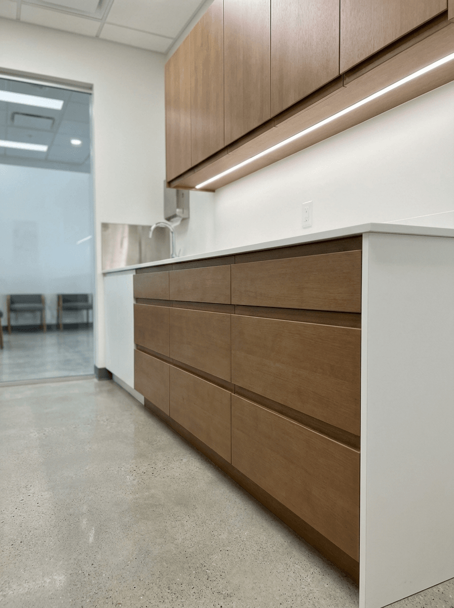 Custom medical office cabinets and healthcare casework in Saskatoon - modern commercial millwork installation
