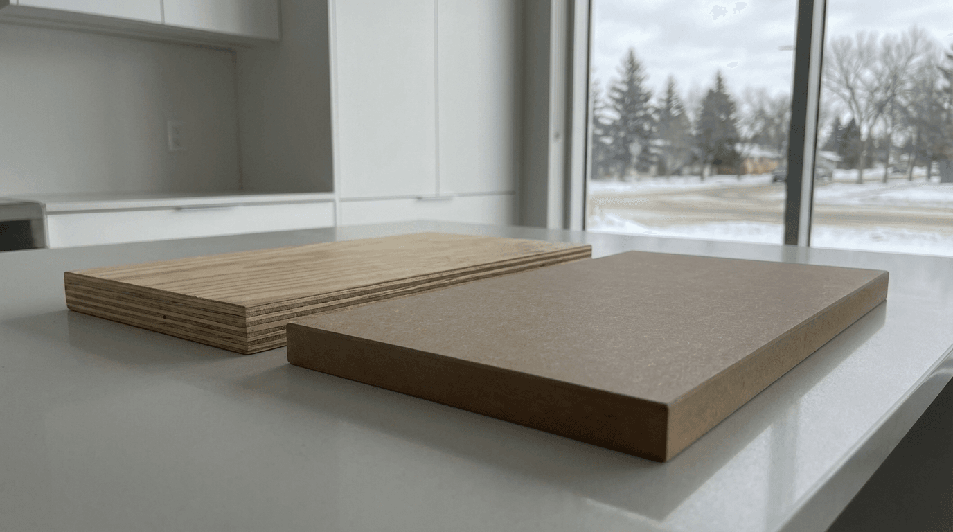 Plywood vs MDF cabinets comparison for commercial use by Broadway Millwork in Saskatoon Saskatchewan