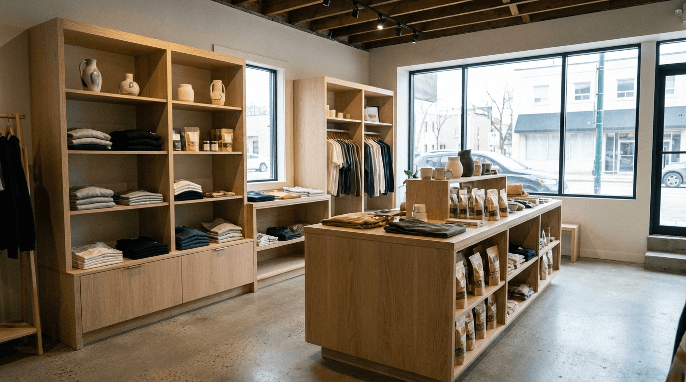 Custom retail display cabinets and store fixtures in Saskatoon Saskatchewan - modern commercial millwork installation