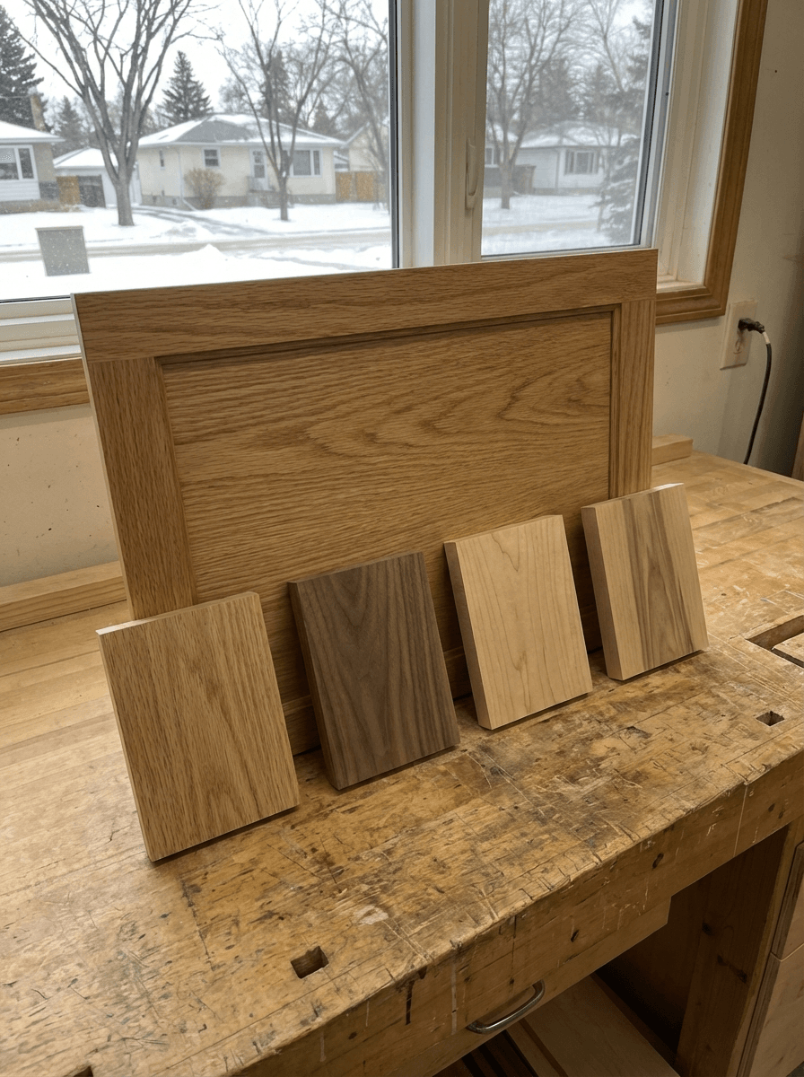 Wood grain cabinet options Broadway Millwork Saskatoon Saskatchewan natural oak walnut maple samples commercial millwork